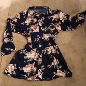 Boohoo navy and floral shirt dress